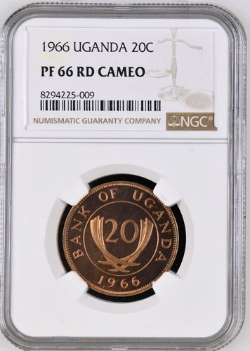 1966 Uganda 20C Cents Bronze KM# 3 NGC PF 66 RD Cameo