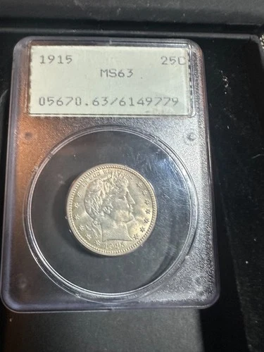 1915 25C Barber Quarter MS63 PCGS IN A RATTLER HOLDER