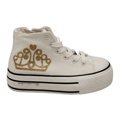 Fornarina Barbie2 Sneaker Plateau High Weiß mit Gold Detail für Mädchen
