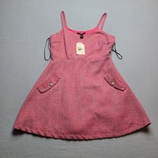 Forever 21 Tweed Mini Dress Women Medium Pink NEW Pearl Button Fit Flare Pocket