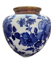 Vase Delft echte Kobalt Glasur Vintage Bavaria 50er Jahre breiter Goldrand