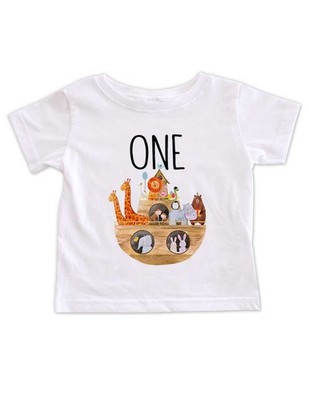 Noah's Ark One Two Three Four First birthday TWO 2nd Three baby bodysuit Shirt