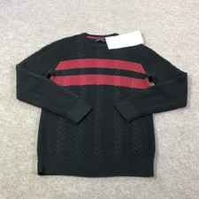 Nautica Sweater Mens Medium Black Red Cable Crewneck Pullover Striped Sail Logo