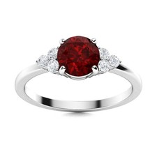 Sterling Silver Garnet Gemstone January New Solitaire with Accents Ring