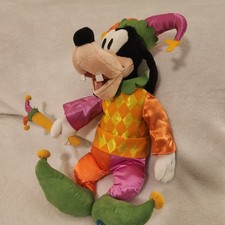 Vintage Disney Store Jester Goofy Plush 16  Colorful Court Fool Toy EUC