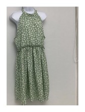 SHEIN Green Daisy Floral Halter Mini Dress XL 12 Sleeveless Summer Polyester