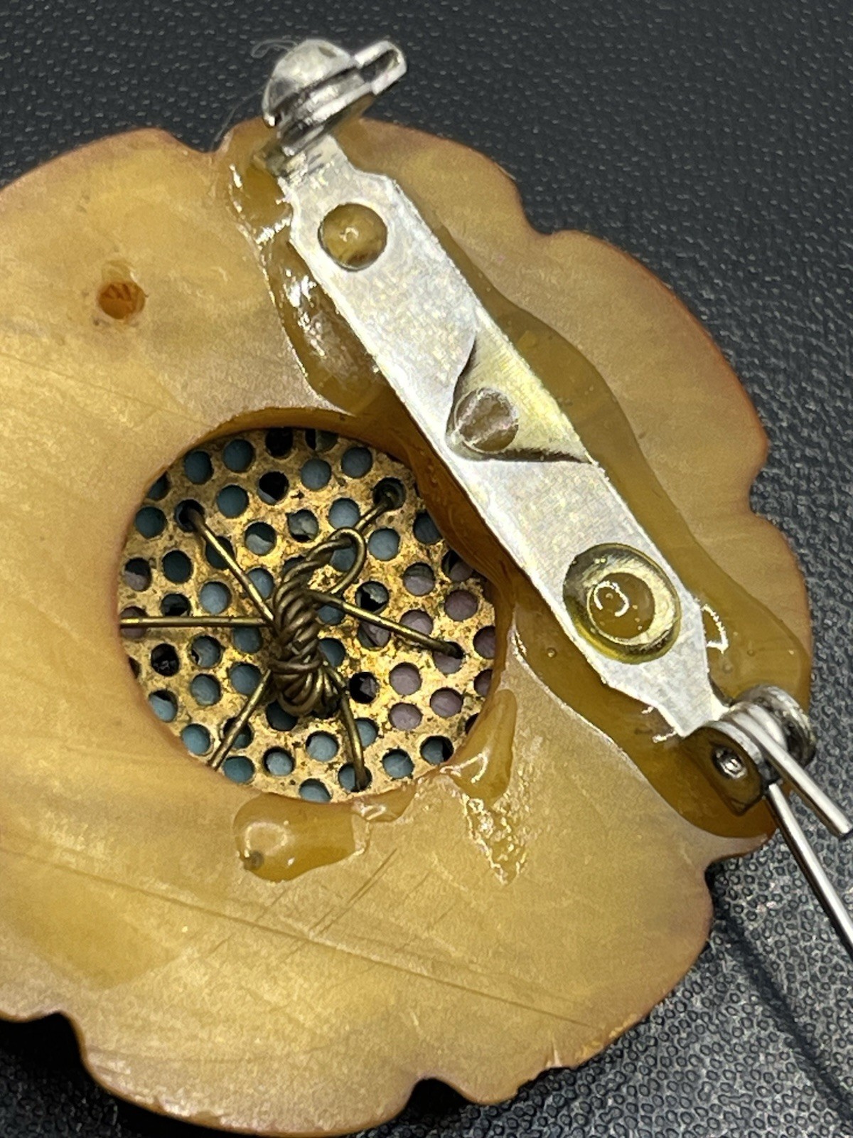 Orange Bakelite multi colored painted flowers vin… - image 14