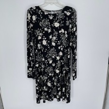 Old Navy Women's Black Floral Soft Stretch Long Sleeve Swing Dress Size M Tall