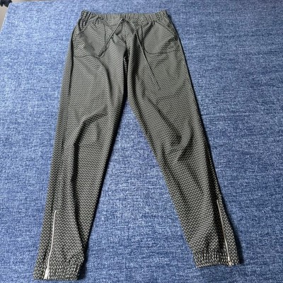 Albion Fit Jetsetters Joggers Black White Dash Print Ankle Zip Pants Womens S