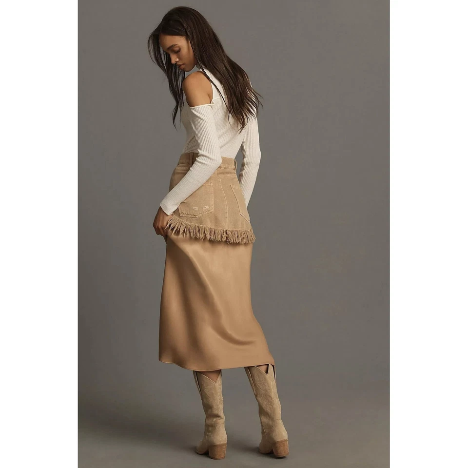 Falda sin Mangas Pilcro Denim Envejecida Tostada Talla 6 Anthropologie Boho Otoño Occidental Foto 3 de 4