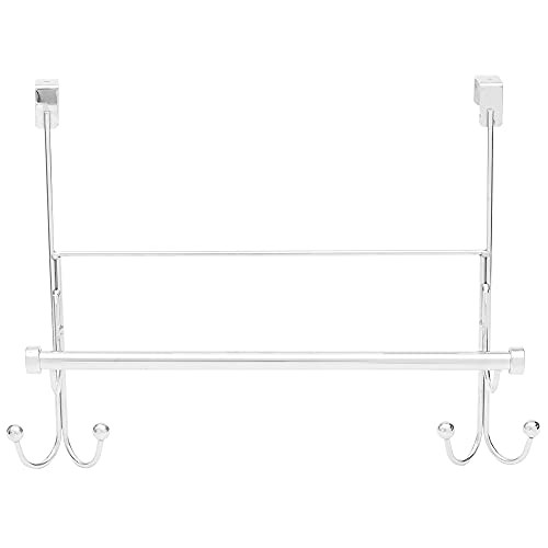 Home Basics Over The Door Steel Towel Bar with Hooks - Fits Most Doors (Chrome)