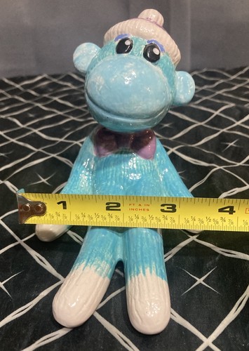 Sock Monkey Figurine Chilling and Cute Small Statue Porcelain Ceramic Blue - Picture 7 of 8