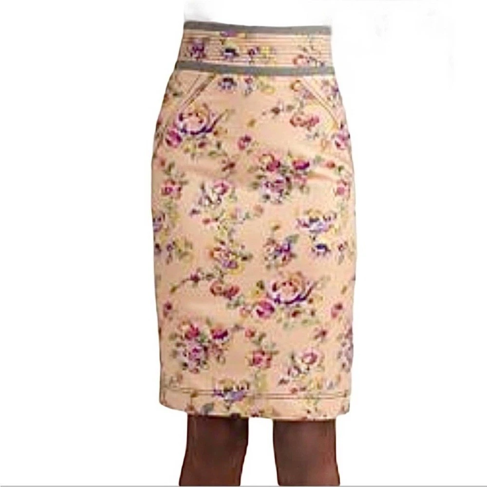 Z Spoke Zac Posen Floral Pencil Skirt Cotton Silk Wool Blend Size 10 Houndstooth