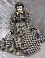Vtg Porcelain Ceramic HEAD, FEET, HANDS Soft Body 18" Gingham Dress Doll NICE