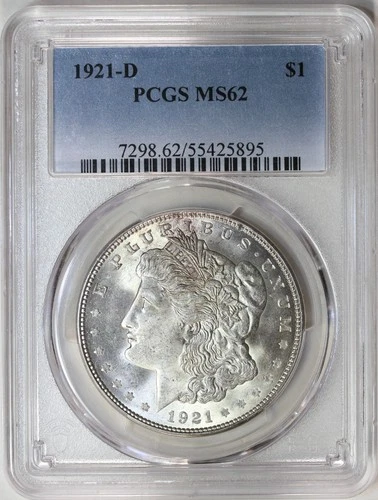 1921 D Morgan Silver Dollar PCGS MS62
