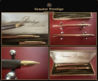 SENATOR Fountain Pen Set With Prestige Ballpoint, Bronze-Gold Vintage Box NOS