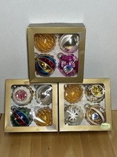 12 Vtg West Germany Glass Christmas Ornaments 3 Boxes Of 4 Glitter Indents Paint