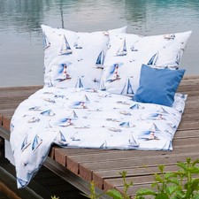 Janine Mako Satin Bettwäsche modern art S 42161-02 mittelmeerblau Maritim Schiff