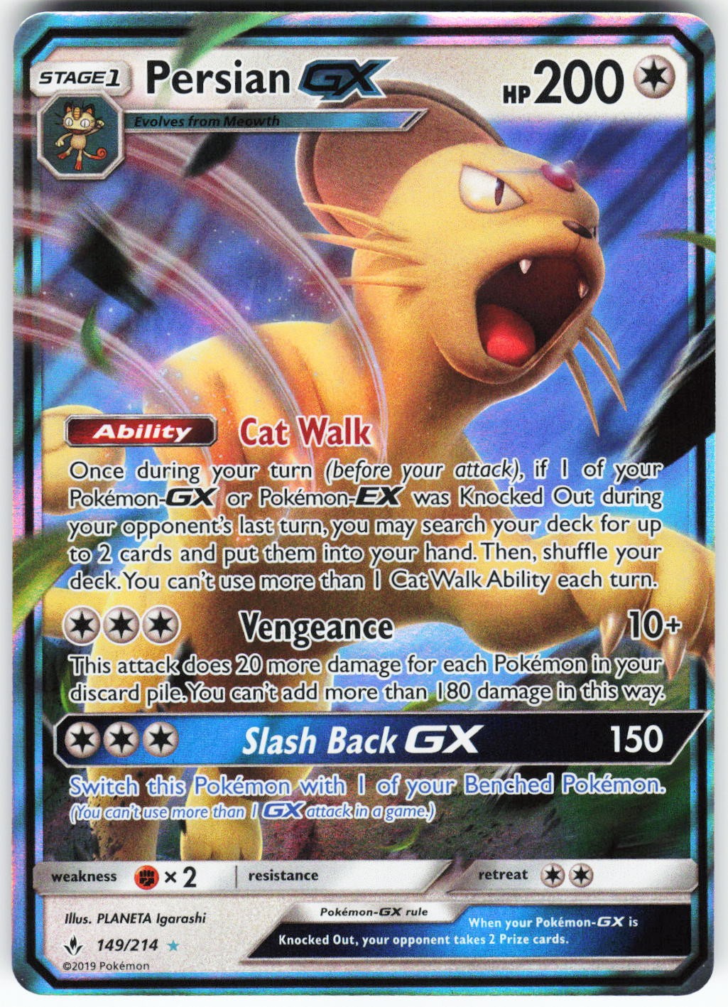 Persian GX 149/214 Pokemon SM - Unbroken Bonds Holo Ultra Rare NM