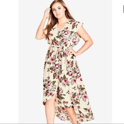 City Chic Lolita Floral Wrap Maxi Dress Pink Size City Chic XXL 24