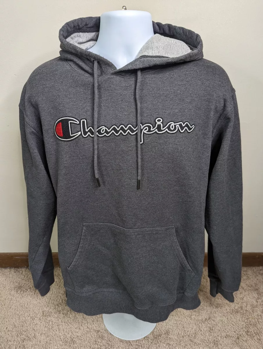 Champion Hoodie Sweatshirt Mens Large Spelled Out Logo Gray Fleece Cotton |  eBay