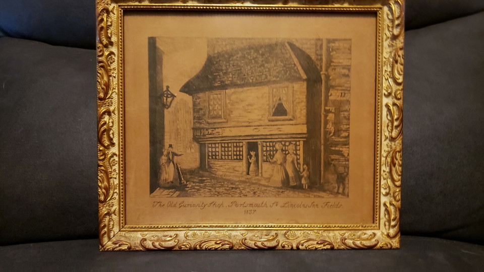 An 1837 antique aquatint etching of Dickens' 'The Old Curiosity Shop' — actual Victorian-era wall art that doubles as a literary conversation piece.