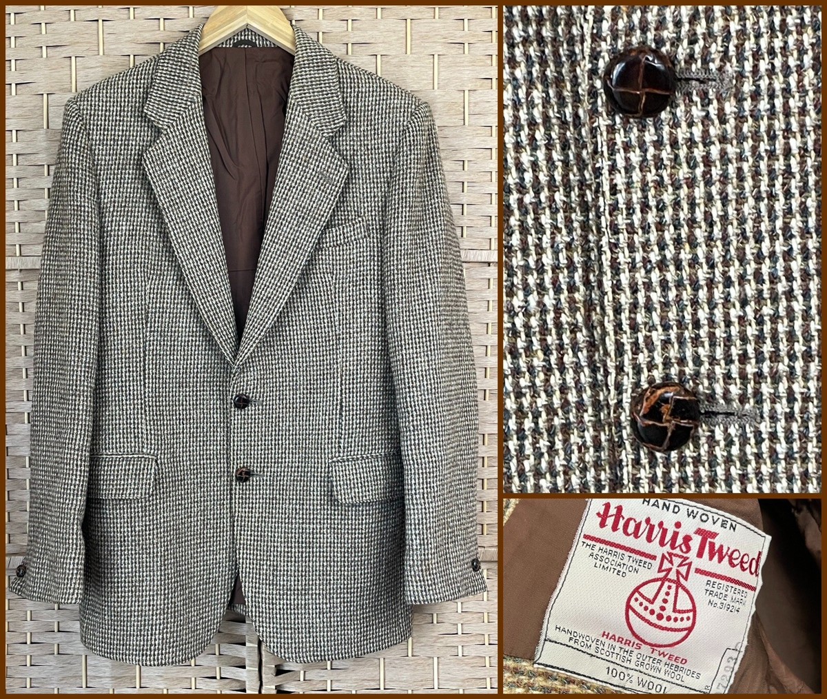 VINTAGE Peter Wain HARRIS TWEED SPORT COAT JACKET Leather Buttons