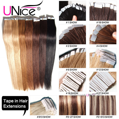 UNice Fashion Seamless Tape In Skin Weft 100% Human Hair Extensions 20pcs 18~24''
