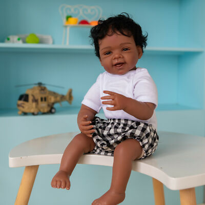 Lifelike 22in Reborn Baby Dolls Black Skin Soft Cloth Body Sweet Smiling Newborn