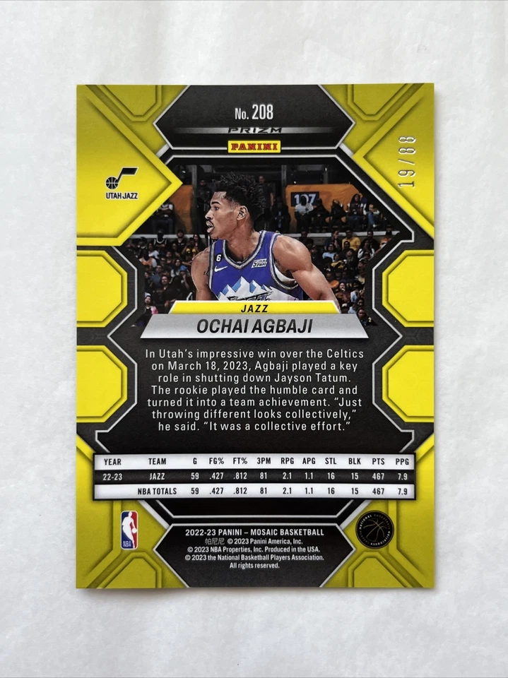 2022-23 Mosaic Ochai Agbaji Fusion Red Yellow Choice Mosaic Prizm RC SSP /88 - Image 2 of 2