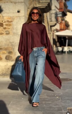 NWT_ZARA WOMAN FW24 BURGUNDY FLUID SATIN EFFECT CAPE ZW 1067/264
