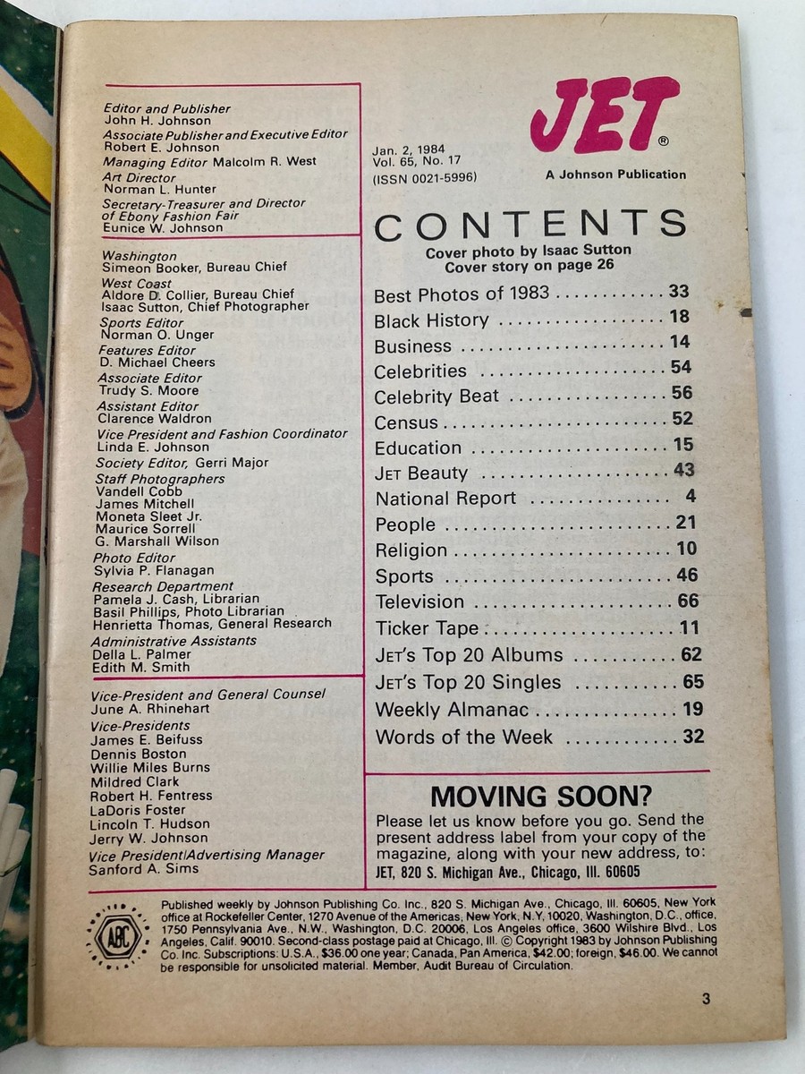 VTG Jet Magazine January 2 1984 Vol 65 #17 Sheila De Windt No