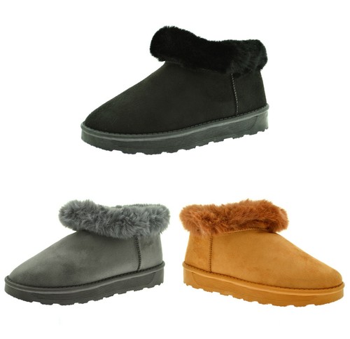 Stivaletti donna caldi scarpe neve scarponcini invernali pelliccia bassi  camosci | eBay