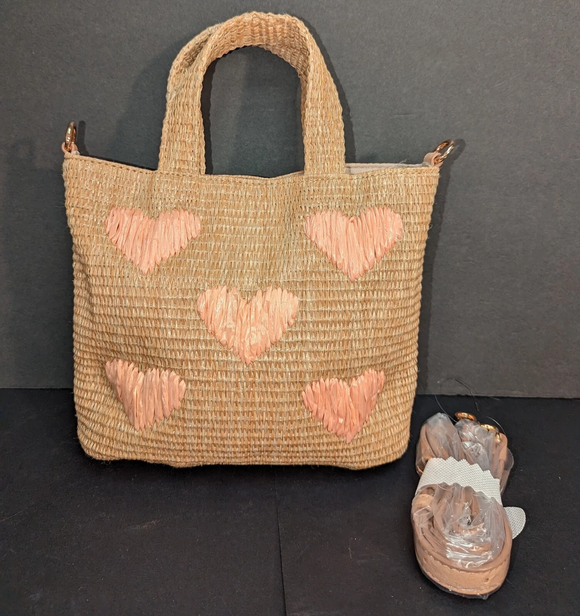 LC Lauren Conrad Heart Straw Crossbody Bag