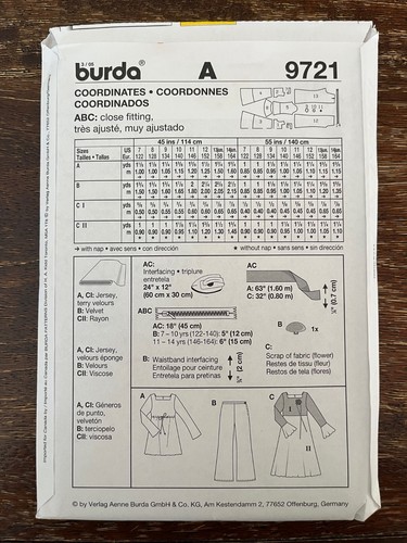 Burda 9721 UNCUT Sewing Pattern, Girls' Coordinates, Size 7-14 Junior - Picture 2 of 2