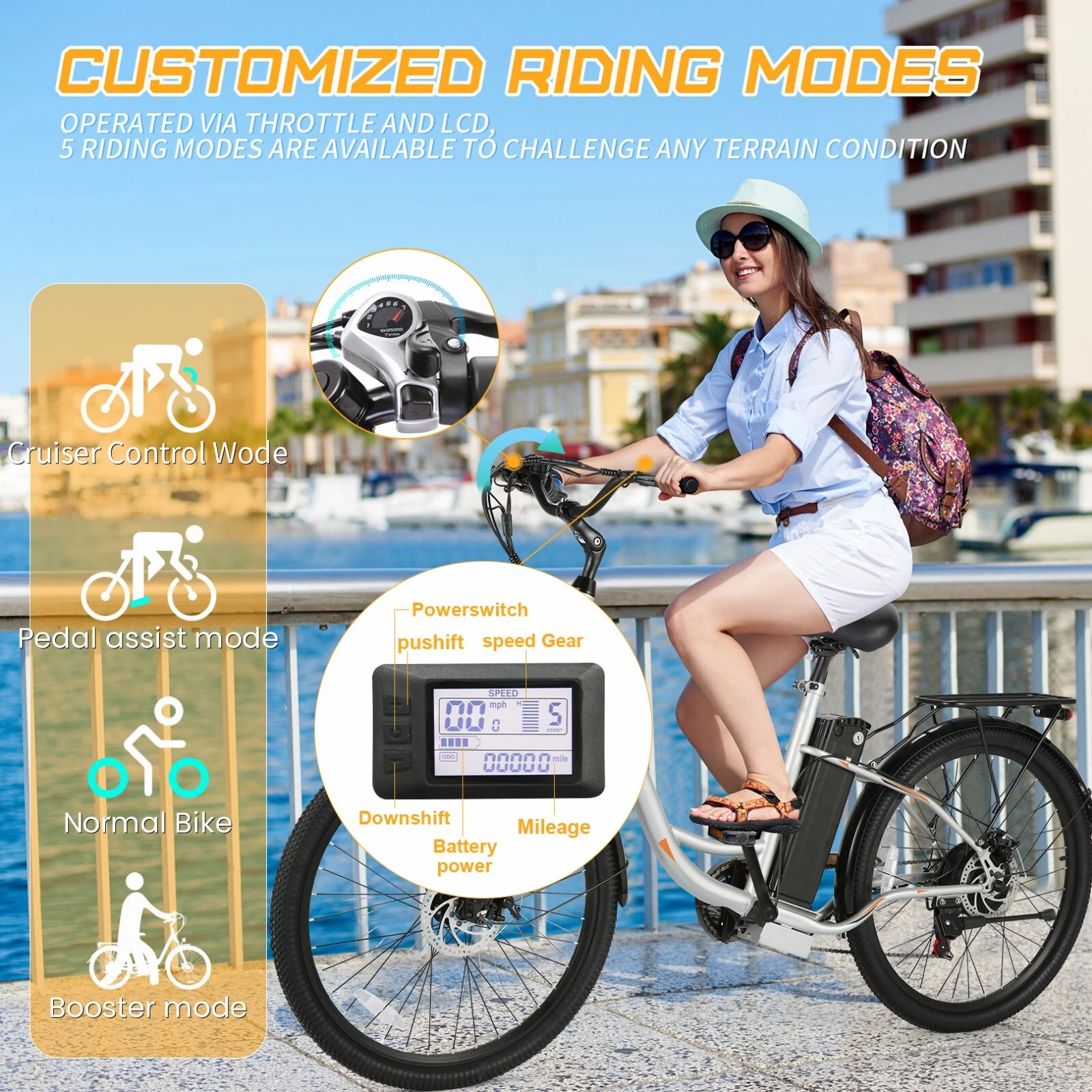 500W 48V Electric Bike Cruiser E-Bike 26in Low Step Thru