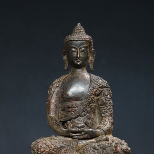 8.7" Antique Tibet Tibetan Buddhism temple Bronze gilt Shakyamuni Buddha statue - Picture 8 of 9