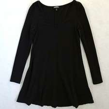 Express Dress Womens XS Black Long Sleeve Stretch V-neck A Line