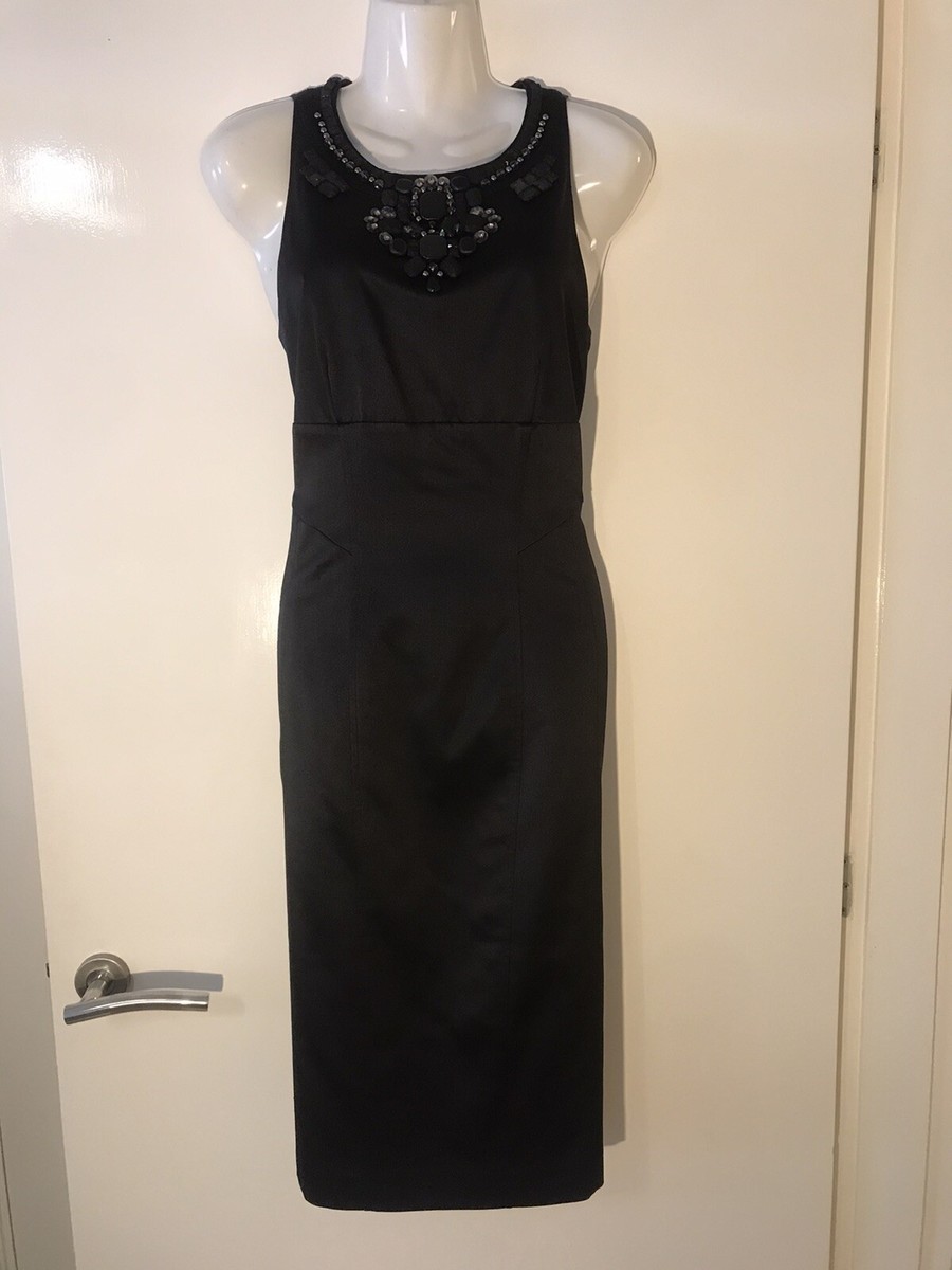 karen millen black jewelled Fitted Satin dress. Size 14. Immaculate &  Stunning | eBay