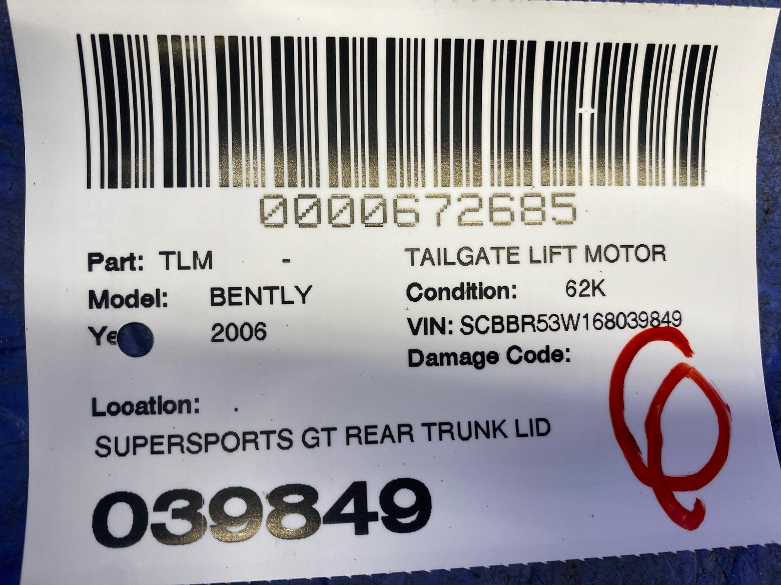2006-2012 BENTLEY CONTINENTAL FLYING SPUR GT TRUNK LID HATCH LIFT MOTOR ACTUATOR