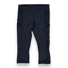 Lululemon Cropped Black Leggings Mesh Running Athleisure Sporty Gym Workout Sz 6