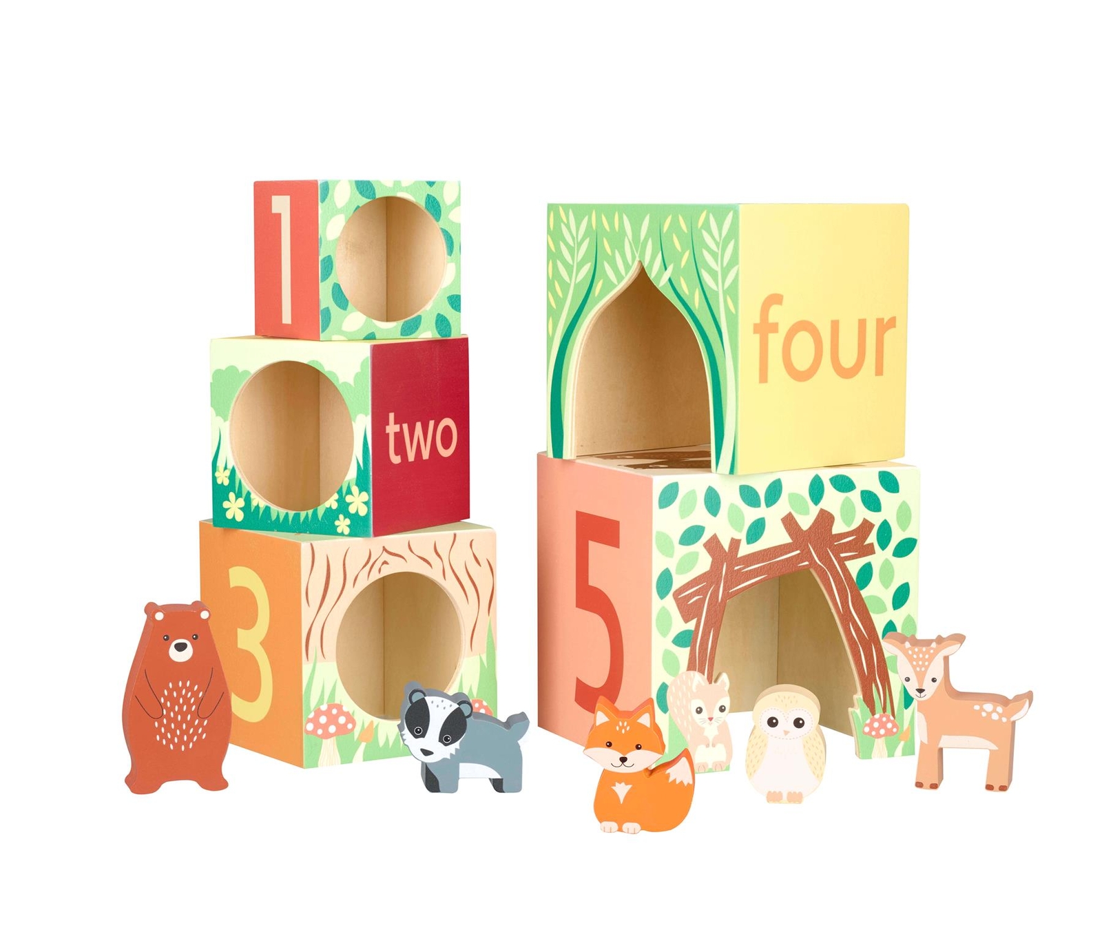 Orange Tree Toys Children's Woodland Wooden Stacking Cubes