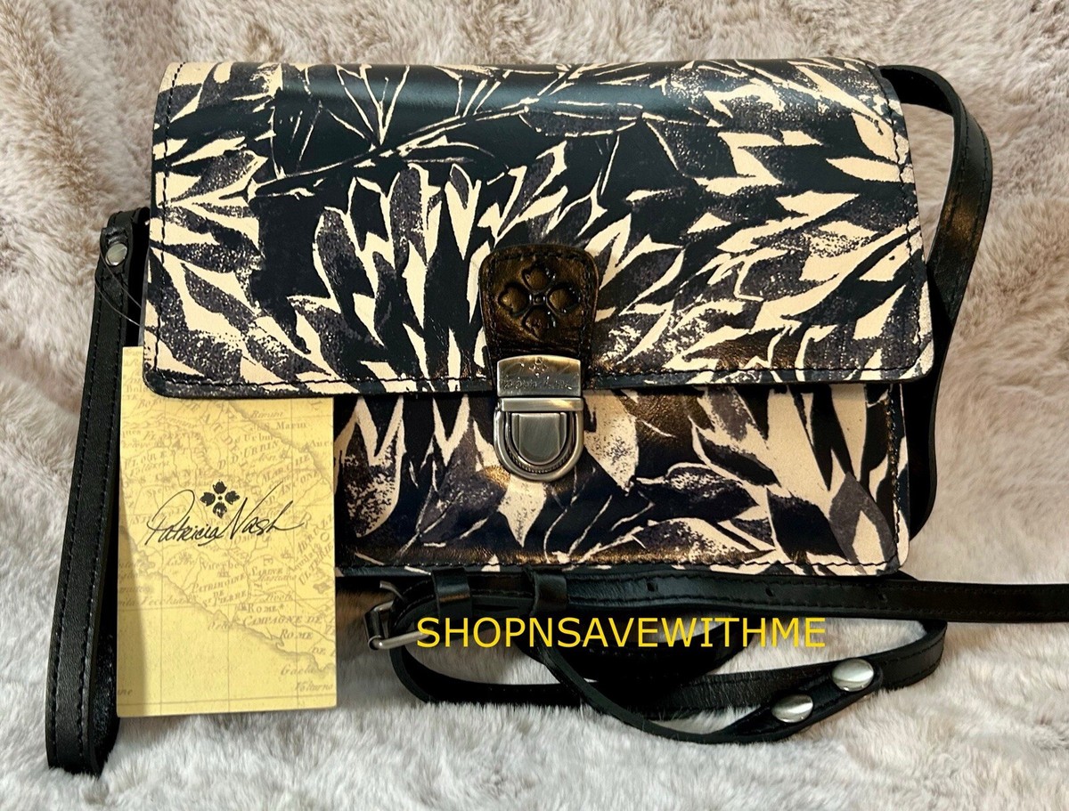 Patricia Nash Lanza Sunflower Black Leather Crossbody Shoulder