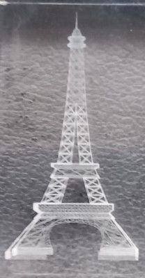 3D*Glaskristall-Block**Eiffelturm**Tour Eiffel**In Samt-Schatulle*