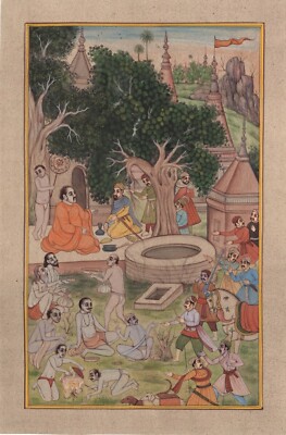 Mughal Babur Akbar Yoga Painting Handmade Indian Miniature Baburnama Yogi Art
