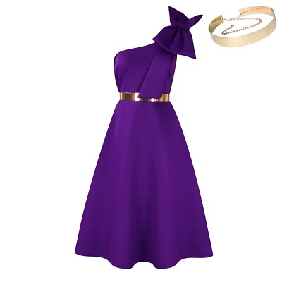 purple dress polyvore Women's Elegant Formal Wedding Guest Dresses One Shoulder Maxi Cocktail  Dress
