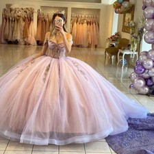 Princess Quinceanera Dresses Sweet 15 16 Off Shoulder Beaded Glitter Ball Gown