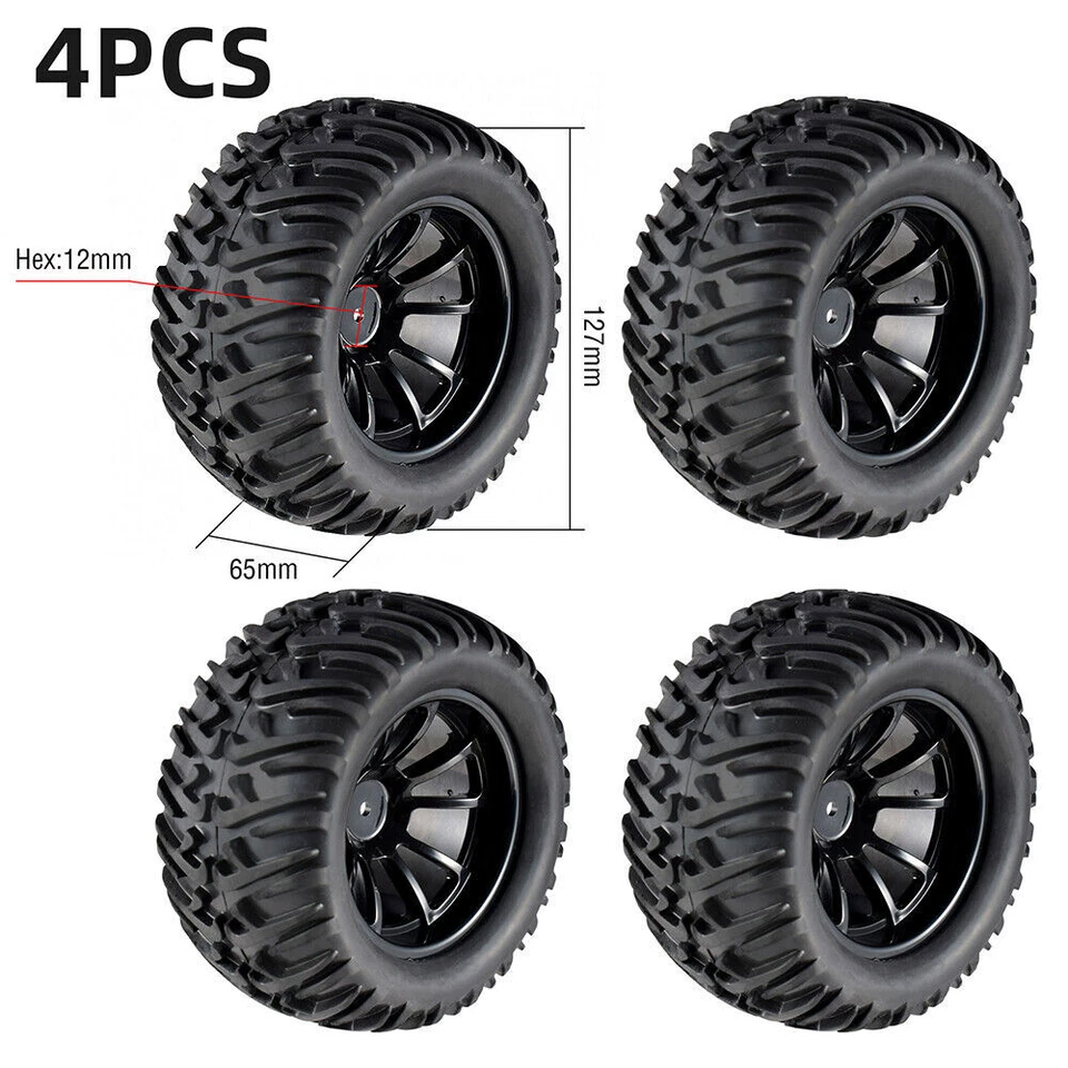 4x 12mm Hub Räder Reifen für 1/10 Monster Truck Off Road Traxxas Scx10 Buggy - Bild 3 von 4