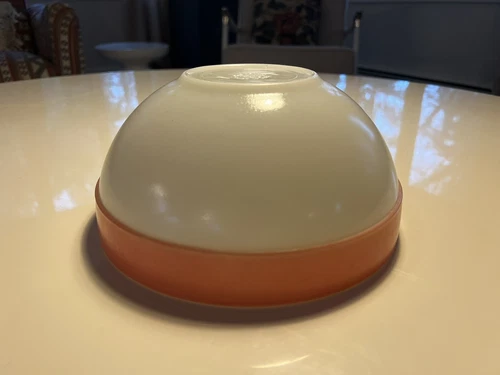 Pink Rim White Colonial Band Vintage Fire King 17 Oven Ware 8.5" Bowl Flamingo