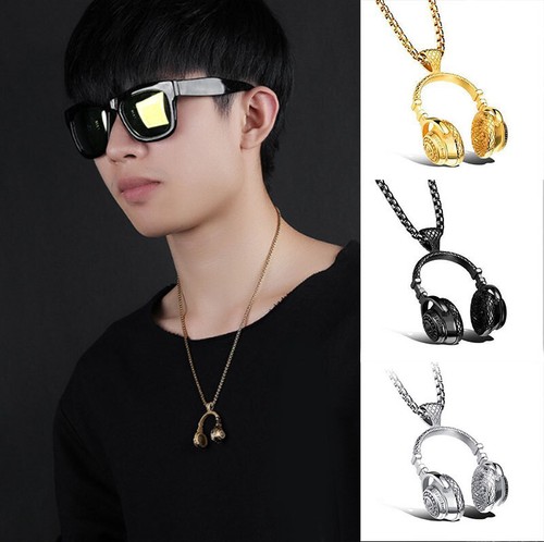 MENDEL Mens Headphone Music Hip Hop DJ Rapper Necklace Pendant Jewelry Chain✲. `